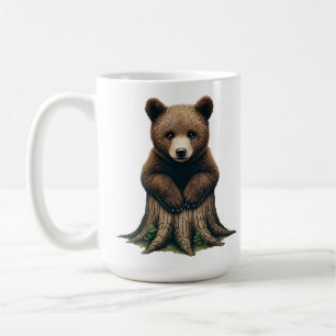 Adorable Bären Cub sitzend auf Baumstumpf Kaffeetasse