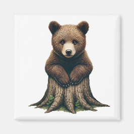Adorable Bären Cub sitzend auf Baumstumpf Magnet