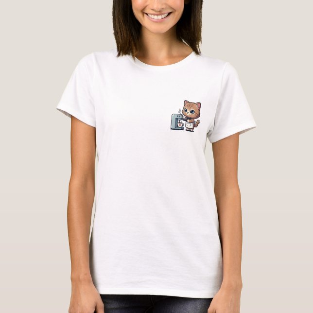 Adorable Barista Kitten Wearing Bowtie and Apron T-Shirt (Vorderseite)