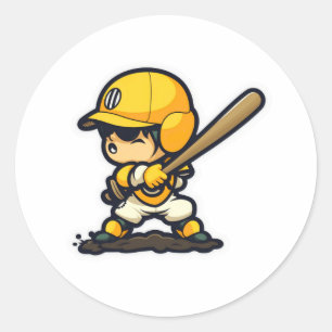 Adorable Baseball-Enthusiasten im Cartoon-Stil Runder Aufkleber