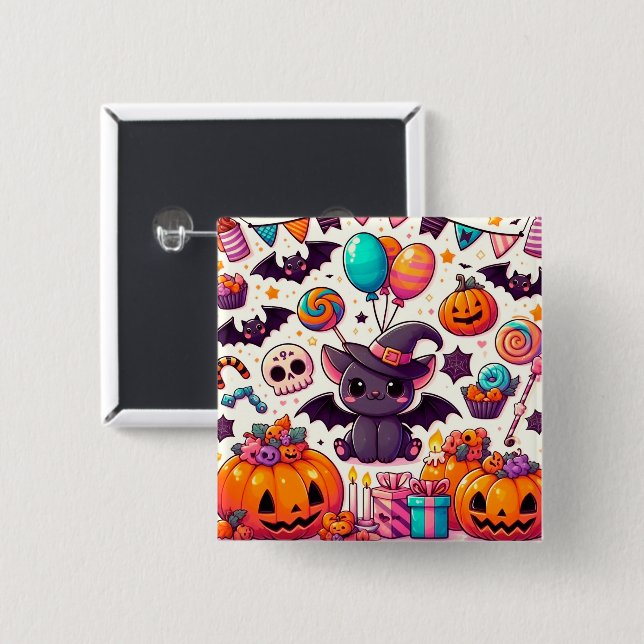 Adorable bat kawaii halloween button (Vorne & Hinten)