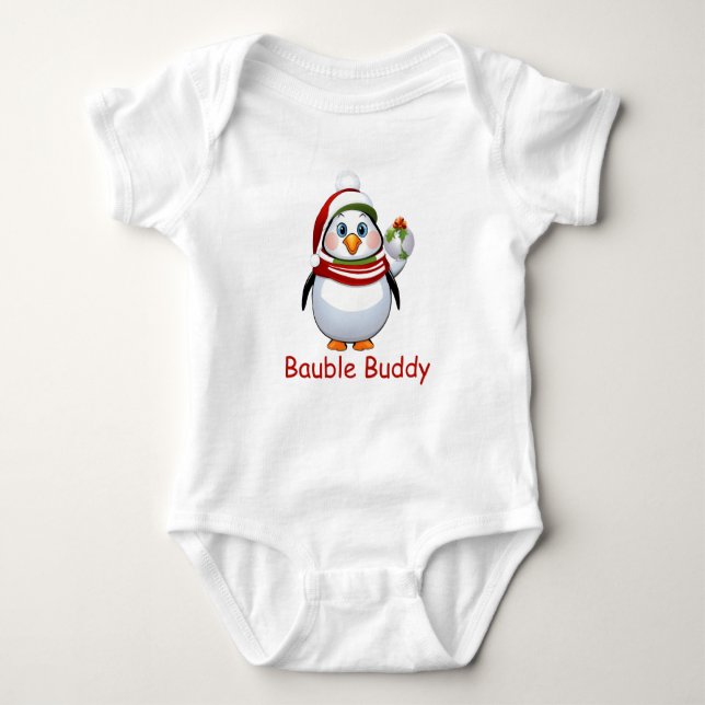 Adorable Bauble Buddy Penguin Weihnachten Baby Strampler (Vorderseite)