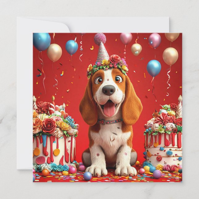 Adorable Beagle Hund feiert Geburtstag Einladung (Vorderseite)