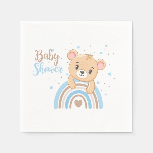 Adorable Bear Boho Rainbow Boy Baby Dusche Serviette (Vorderseite)