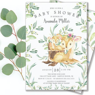 Adorable bébé cerf et maman Baby shower Invitation