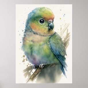 Adorable bébé perroquet Aquarelle Poster de la pép