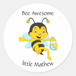 Adorable Bee Boy Cartoon Runder Aufkleber