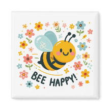 Adorable Bee Happy Square Magnet