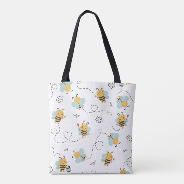 Adorable Bee Pattern Tote Bag - Playful Honeybee Tasche (Rückseite)