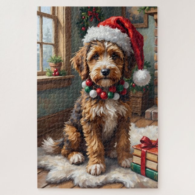 Adorable Bernedoodle Dog Cozy Knitted Santa Hat (Vertikal)