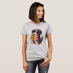 Adorable Berner Hund mit Pizza T-Shirt