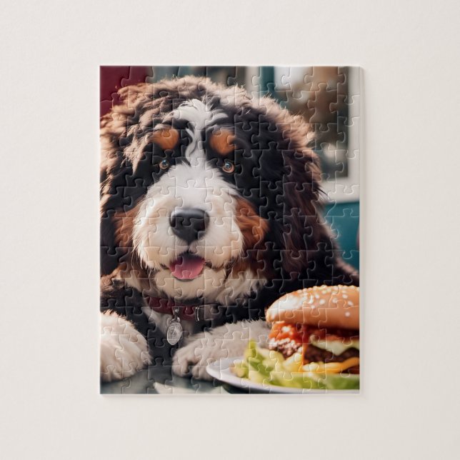 Adorable Bernerdoodle am Diner (Vertikal)