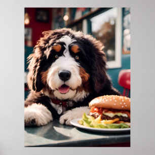 Adorable Bernerdoodle am Diner Poster