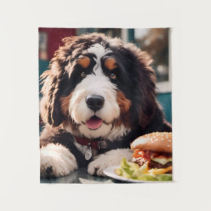 Adorable Bernerdoodle am Diner Wandteppich