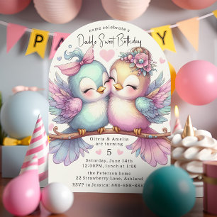 Adorable Bird Schwestern Sweet Pastel Double Birth Einladung