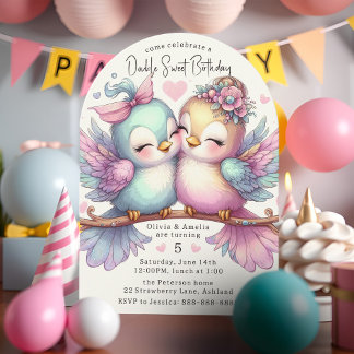 Adorable Bird Schwestern Sweet Pastel Double Birth Einladung