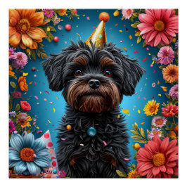 Adorable Birthday Party Hat Welpe Poster