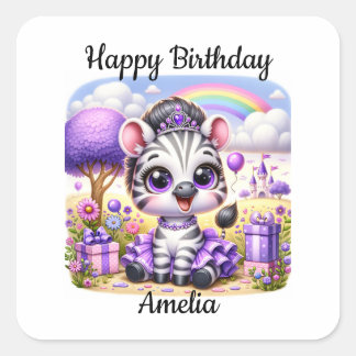 Adorable Birthday Zebra in Tiara Quadratischer Aufkleber