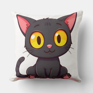 Adorable Black Cartoon Cat Kissen