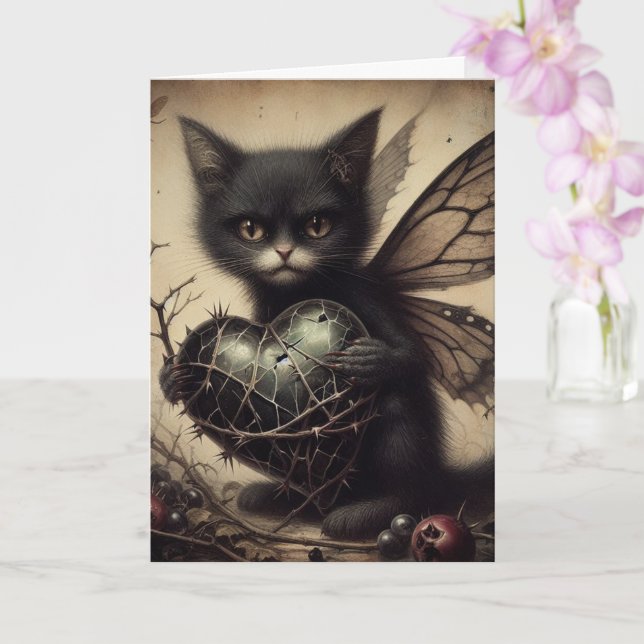 Adorable Black Cat Fairy Jeden Anlaß Gruß Karte (Orchidee)