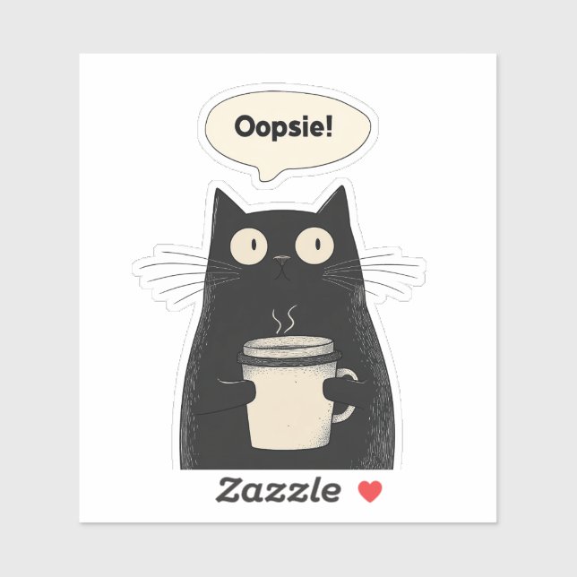 Adorable Black Cat Minimalistischer Kaffee Oopsie  Aufkleber (Blatt)