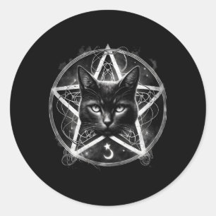 Adorable Black Cat Pentagram Pentagramm Star Goth  Runder Aufkleber