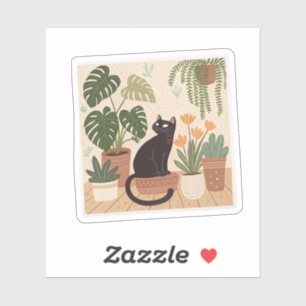 Adorable Black Cat Vinyl Sticker   "Hausschuhe