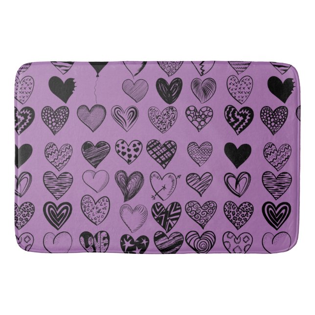 Adorable Black Heart Scribble Zeichnend Bath Mat Badematte (Vorderseite)