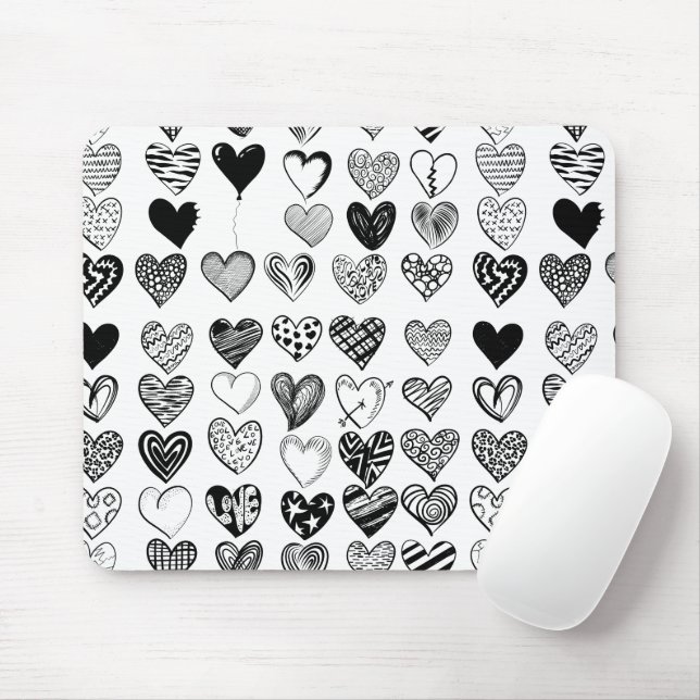 Adorable Black Heart Scribble Zeichnend Mousepad (Mit Mouse)