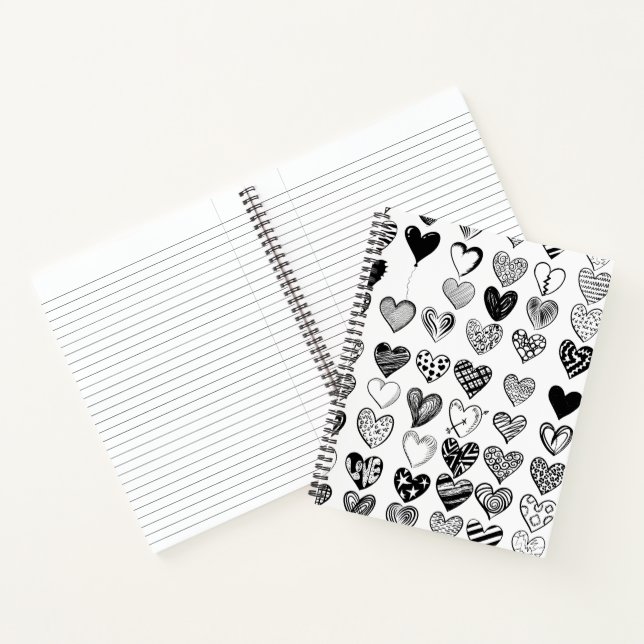Adorable Black Heart Scribble Zeichnend Notizbuch (Innenseite)