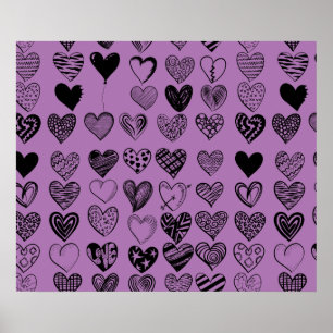 Adorable Black Heart Scribble Zeichnend Poster