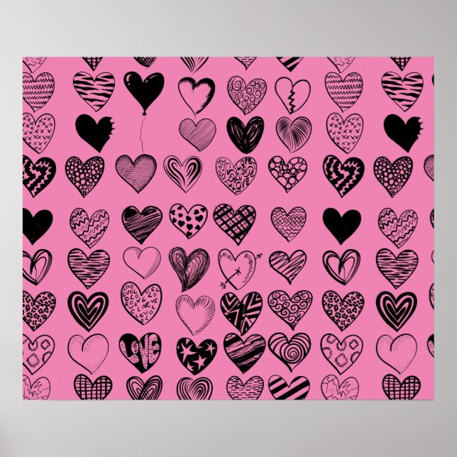 Adorable Black Heart Scribble Zeichnend Poster (Vorne)