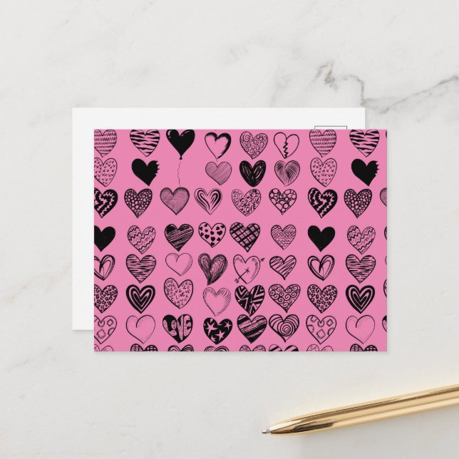 Adorable Black Heart Scribble Zeichnend Postkarte (Vorderseite/Rückseite Beispiel)