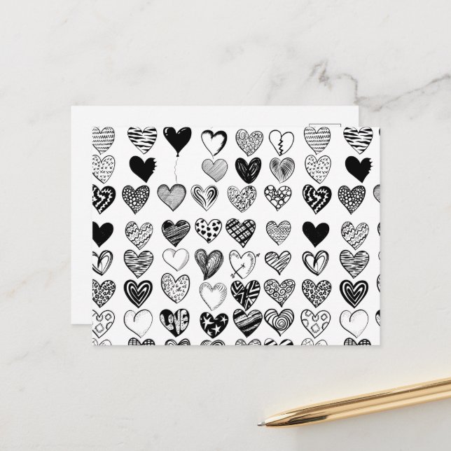 Adorable Black Heart Scribble Zeichnend Postkarte (Vorderseite/Rückseite Beispiel)