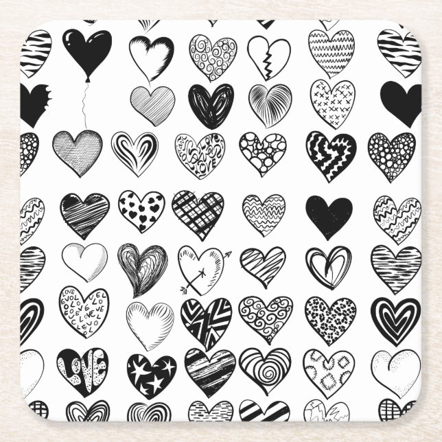 Adorable Black Heart Scribble Zeichnend Rechteckiger Pappuntersetzer (Vorderseite)