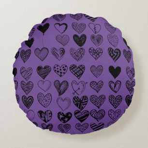 Adorable Black Heart Scribble Zeichnend Rundes Kissen