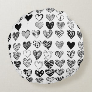 Adorable Black Heart Scribble Zeichnend Rundes Kissen