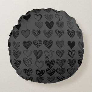 Adorable Black Heart Scribble Zeichnend Rundes Kissen