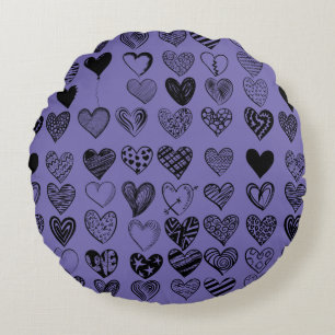 Adorable Black Heart Scribble Zeichnend Rundes Kissen