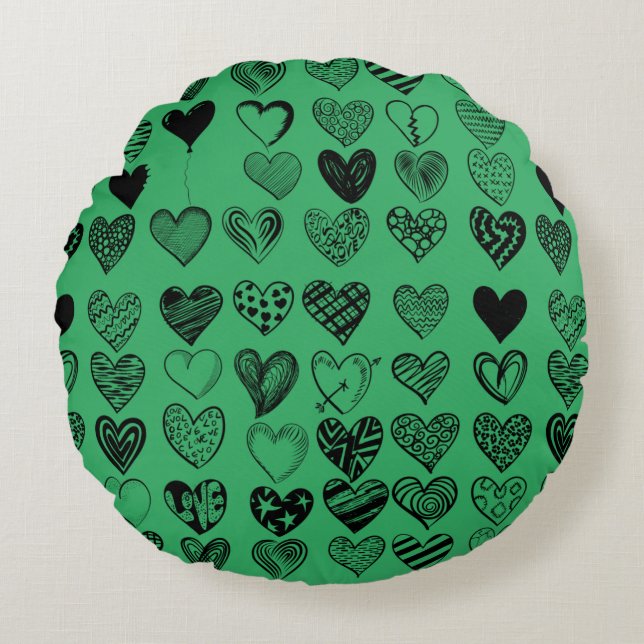 Adorable Black Heart Scribble Zeichnend Rundes Kissen (Vorderseite)