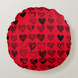 Adorable Black Heart Scribble Zeichnend Rundes Kissen