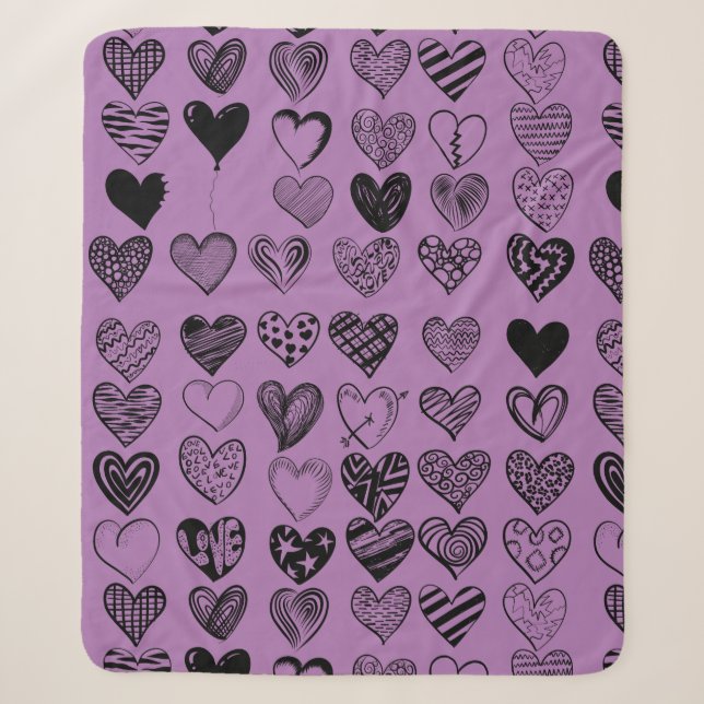 Adorable Black Heart Scribble Zeichnend Sherpa Bla Sherpadecke (Vorderseite)