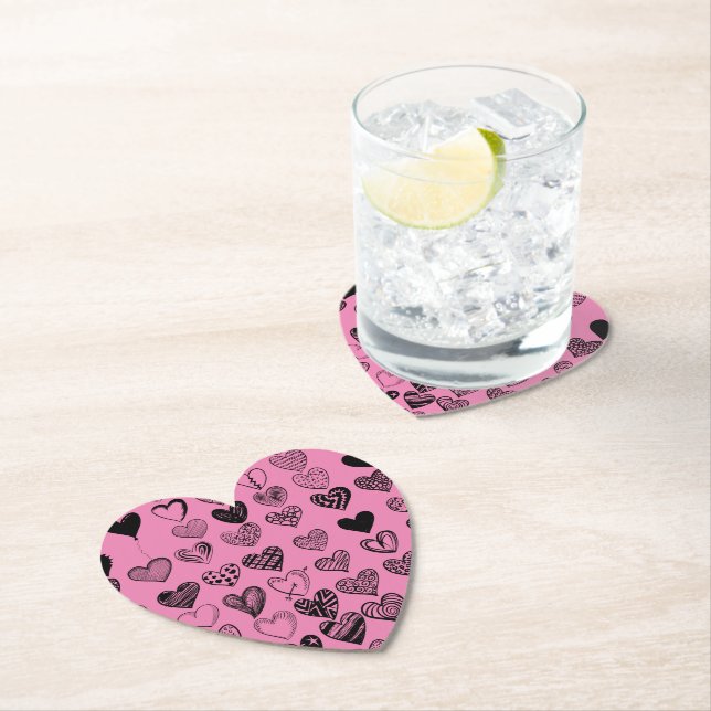 Adorable Black Heart Scribble Zeichnend Square Pap Untersetzer (Vor Ort)