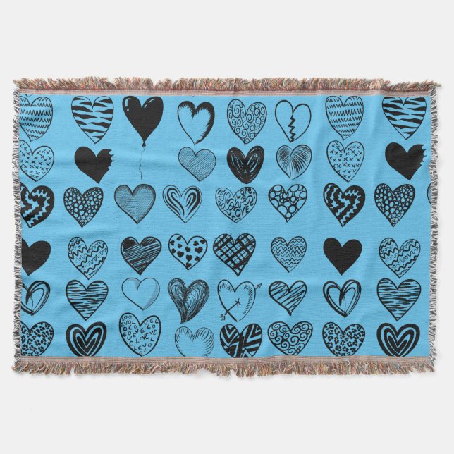 Adorable Black Heart Scribble Zeichnend Throw Blan Decke (Vorderseite)