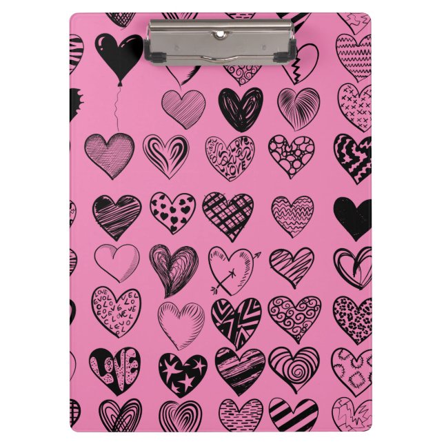 Adorable Black Heart Scribble Zeichnend Zwischenab Klemmbrett (Vorderseite)