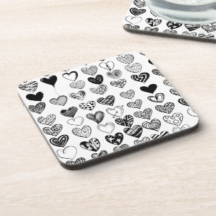 Adorable Black Heart Scribe Zeichnend Getränkeuntersetzer