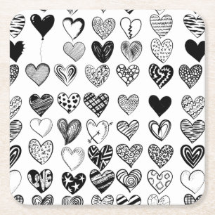 Adorable Black Heart Scribe Zeichnend Rechteckiger Pappuntersetzer
