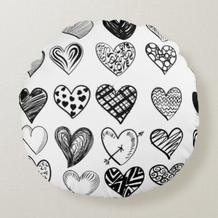 Adorable Black Heart Scribe Zeichnend Rundes Kissen