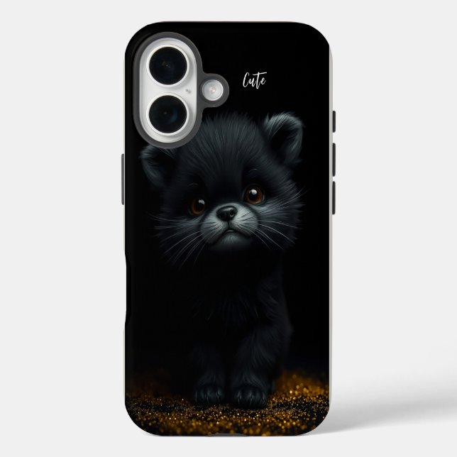 Adorable Black Kitten iPhone 16 Hülle (Rückseite)