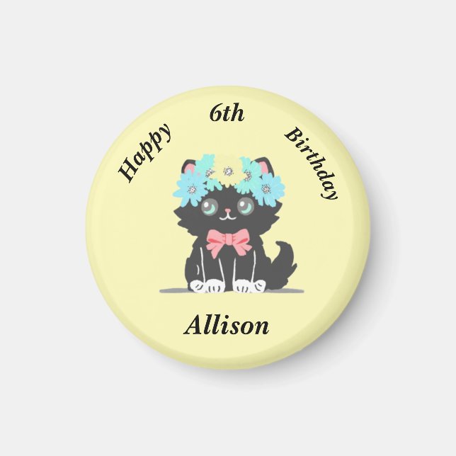 Adorable Black Kitty Birthday Magnet (Vorne)